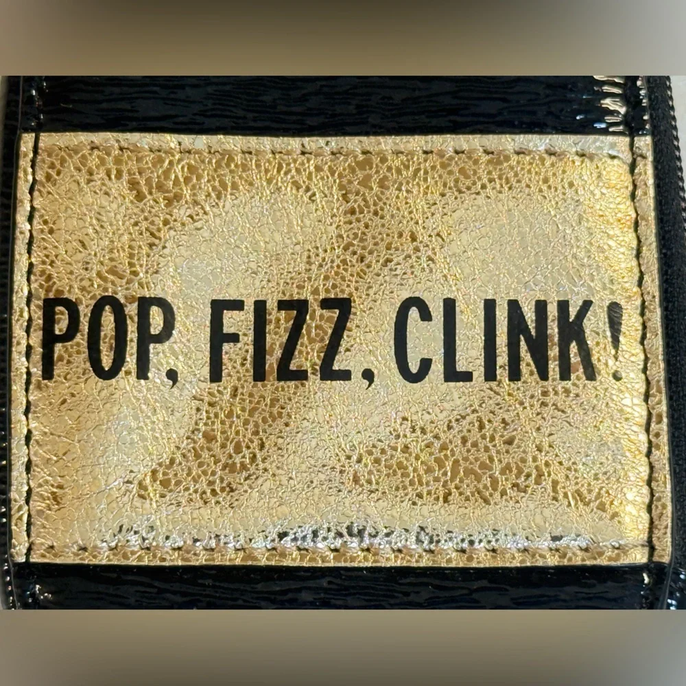 Kate Spade New York Pop Fizz Clink! Champagne Bottle Coin Purse Gold Black NWOT